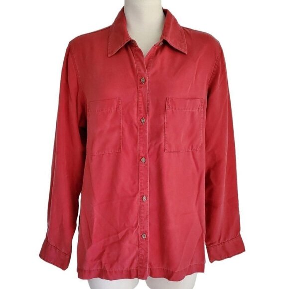 Sigrid Olsen Shacket Red Button Down 100% Tencel Lyocell Long Sleeve Shirt M - Picture 2 of 15